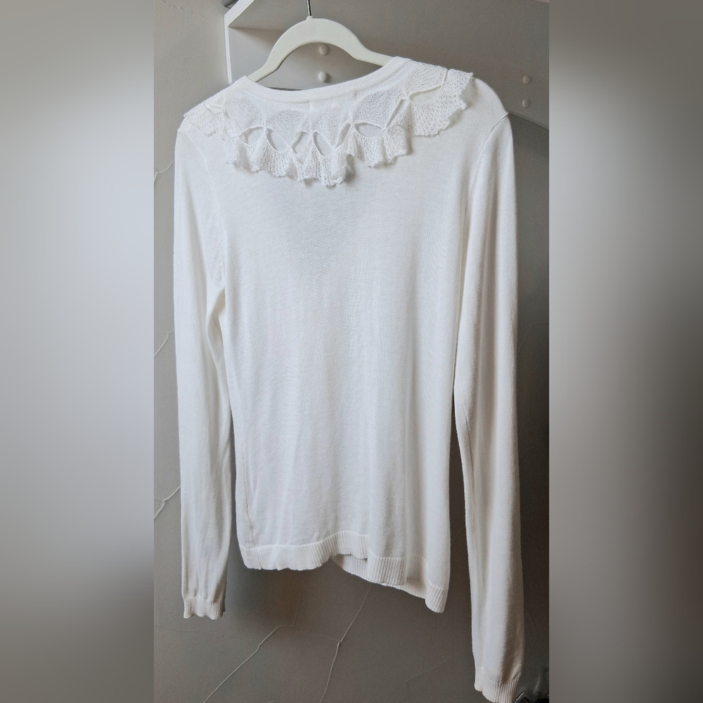Cabi Cascade Ruffle White Cardigan Size M - Picture 4 of 8
